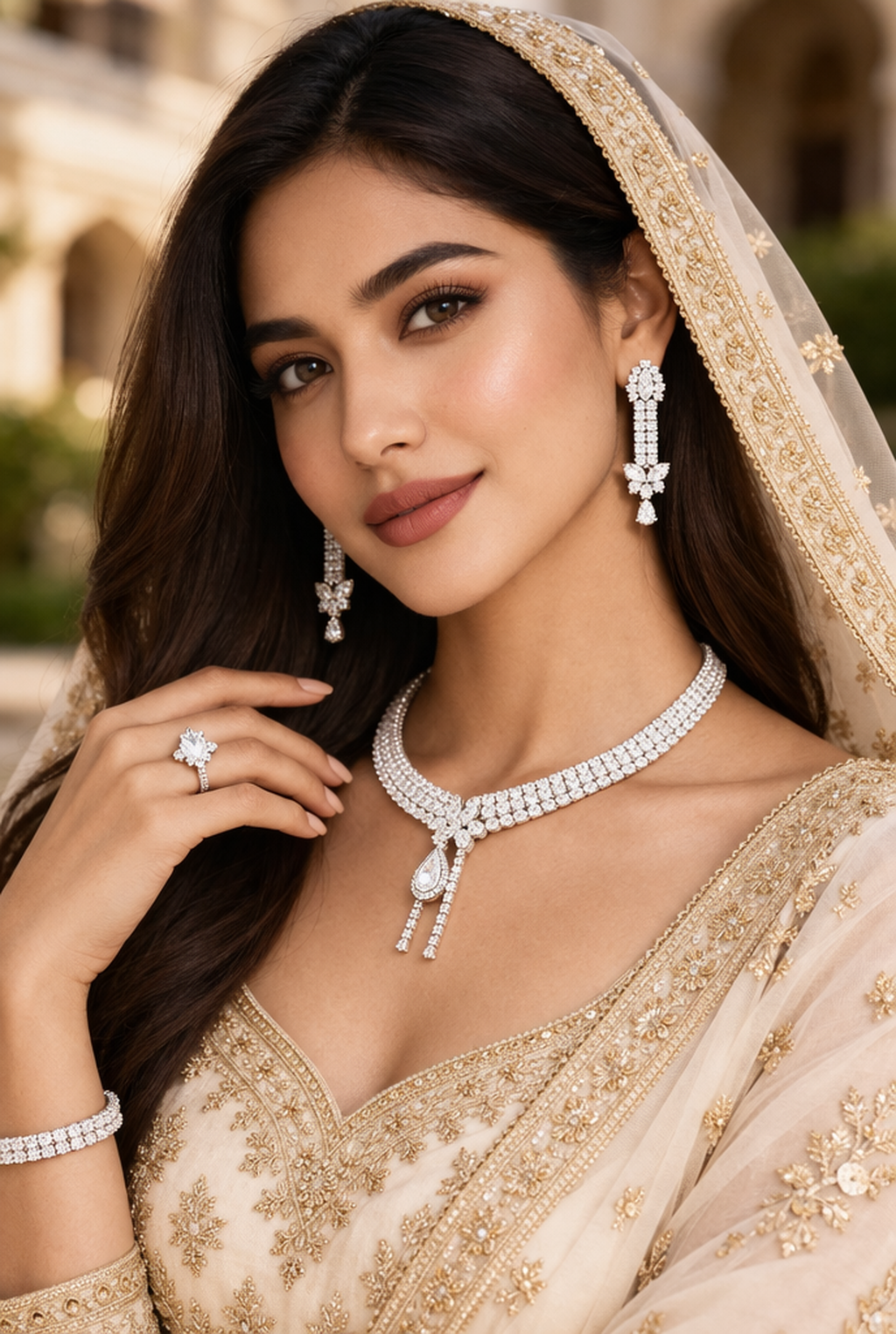 Luxury Cubic Zirconia Bridal Jewelry Set V Cut