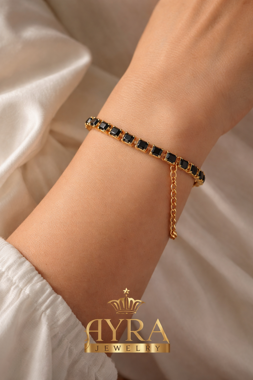 Gold Tone Swarovski Crystal Tennis Bracelet