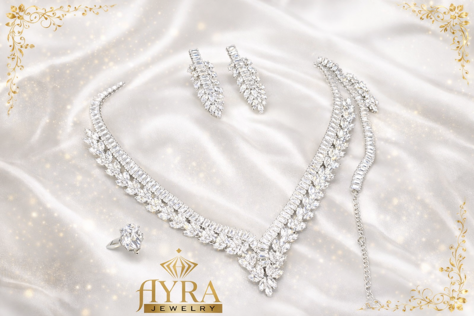 Luxury Cubic Zirconia Bridal Jewelry Set V Cut