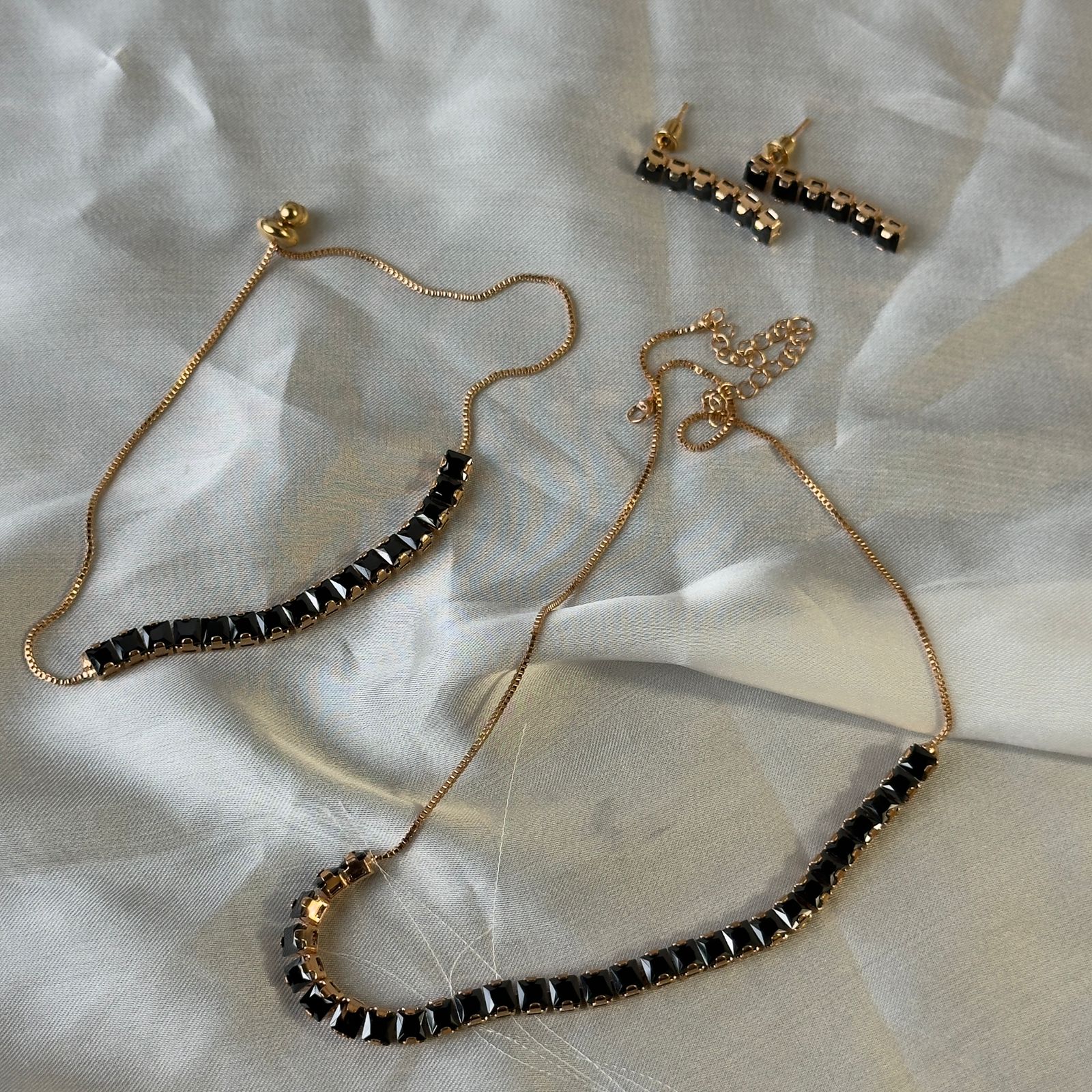 Gold and Black Bar Gemstone Jewelry Set