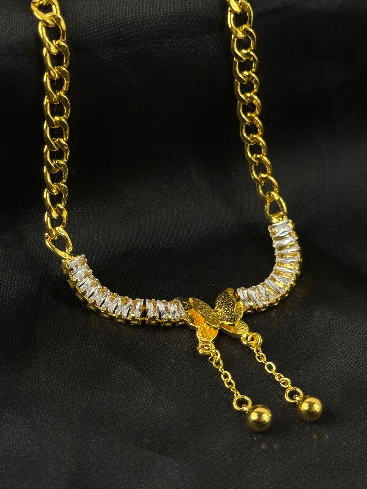 GoldPlated Butterfly Necklace with Crystals and Fringe