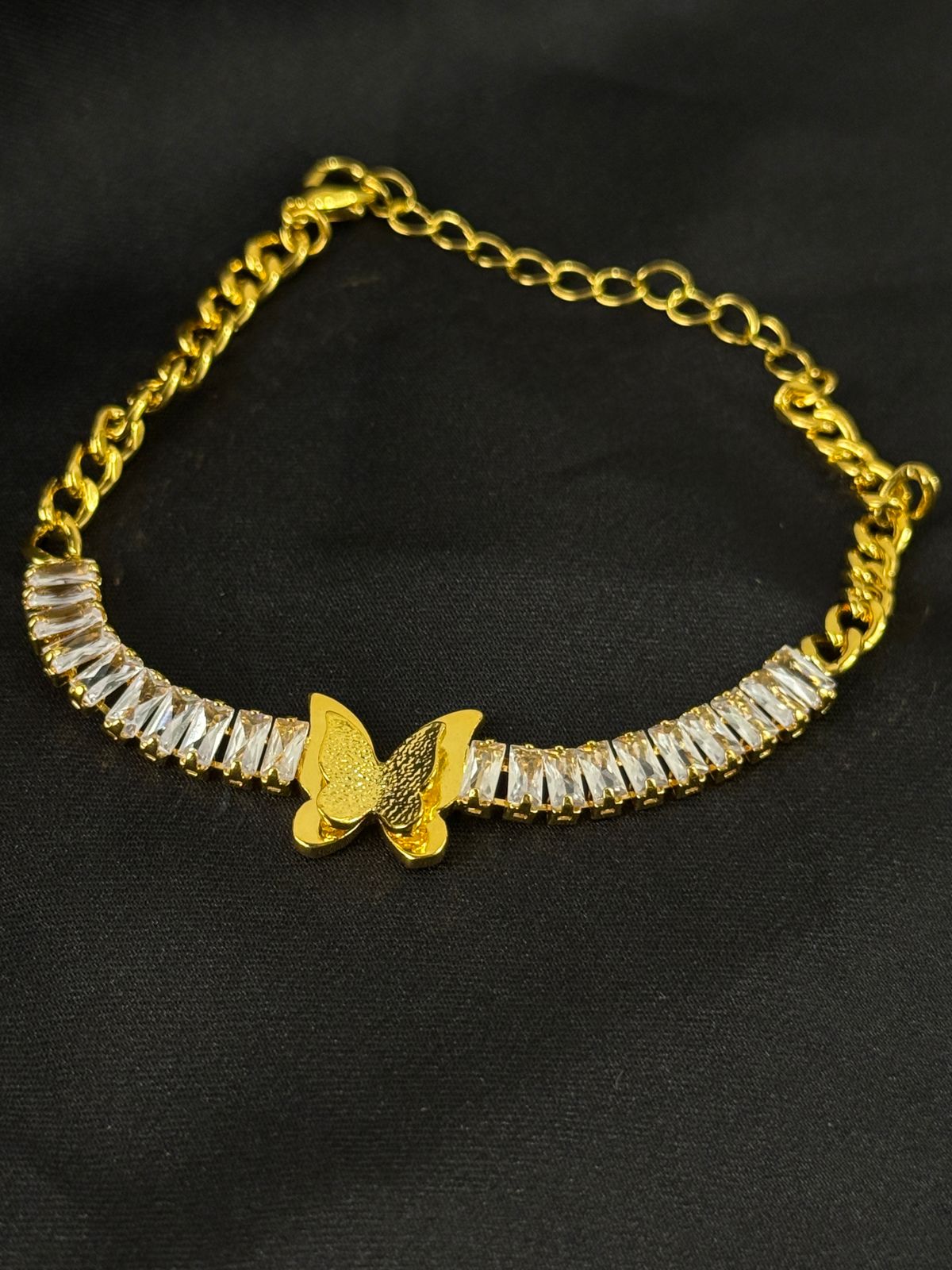 GoldPlated Butterfly Necklace with Crystals and Fringe