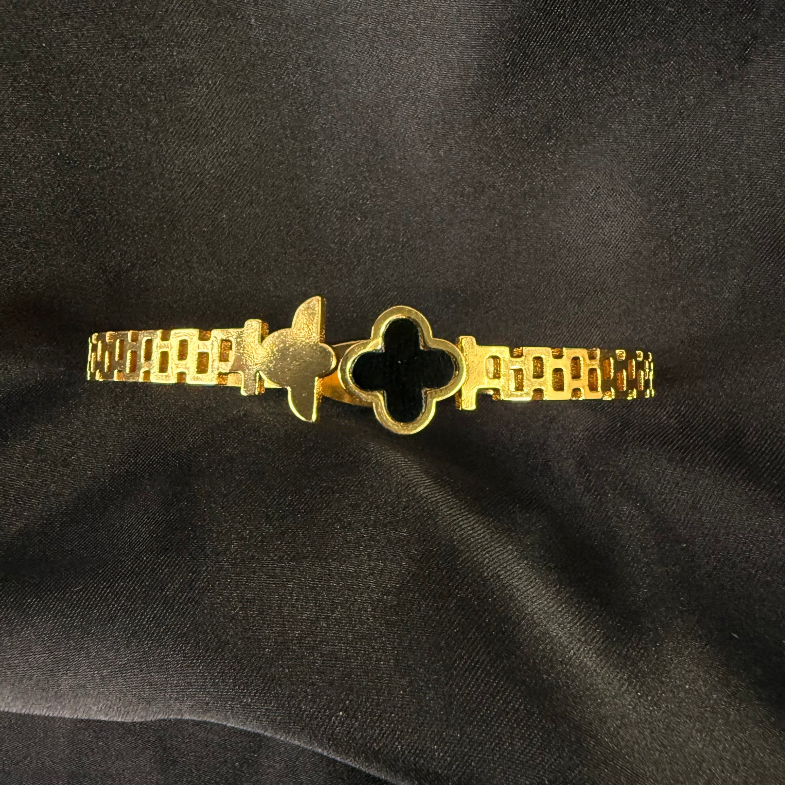 Golden Colored Stainless Steel Clover Cuff Bracelet