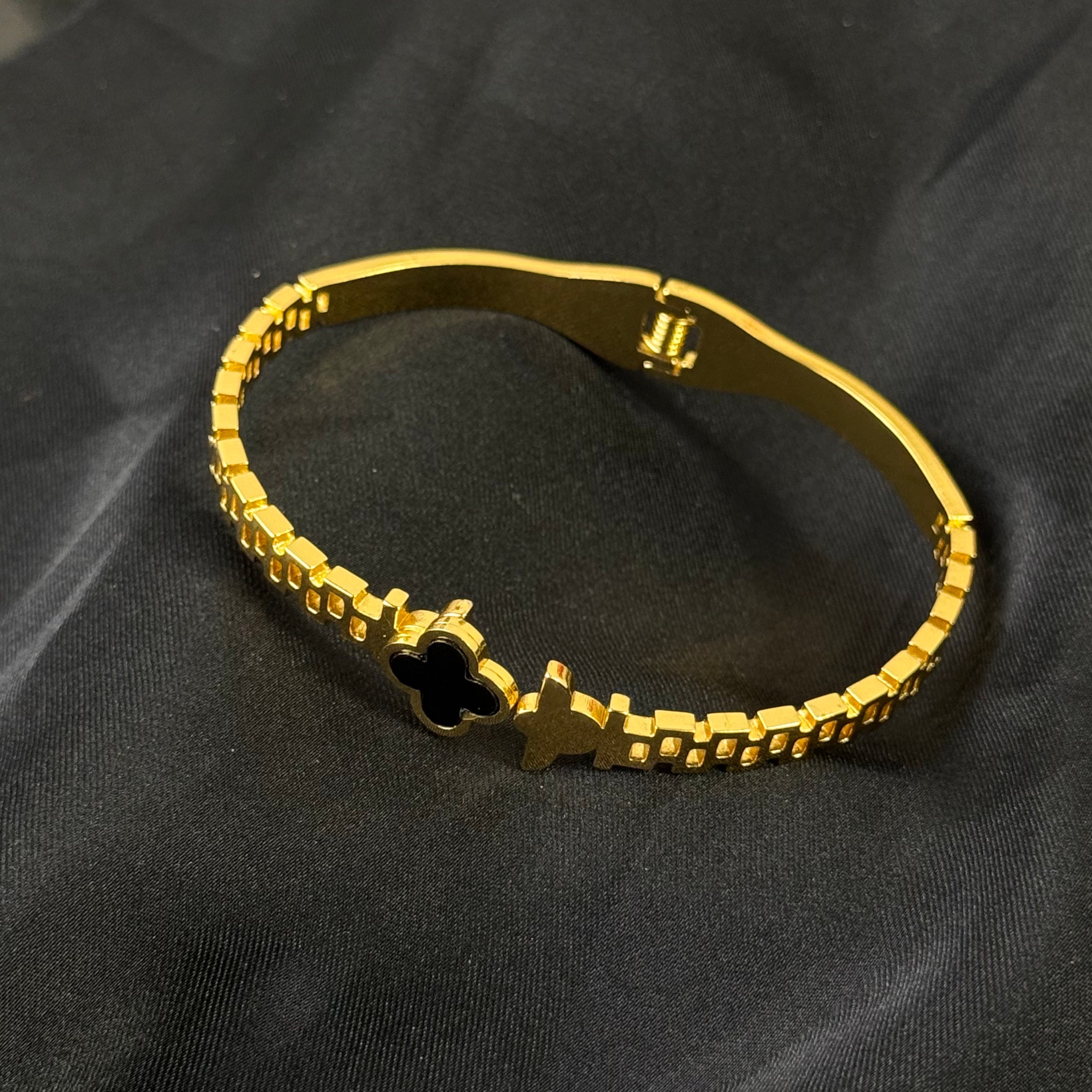 Golden Colored Stainless Steel Clover Cuff Bracelet